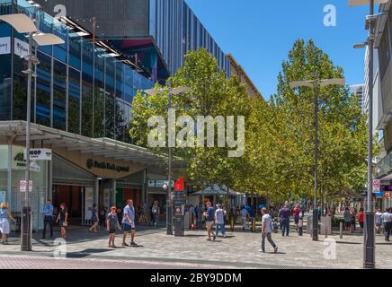 Negozi nel centro commerciale Murray Street Mall nel centro di Perth, Australia Occidentale, Australia Foto Stock