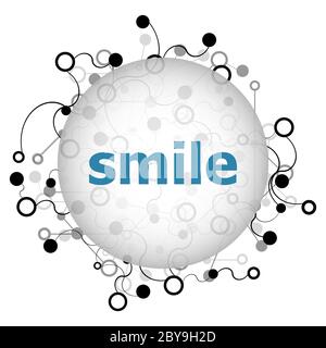 Texte sur Smile. Concetto sociale . Sfondo astratto con punti e linee di collegamento Foto Stock