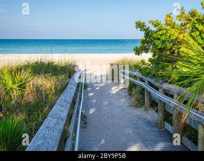 Passerella per la spiaggia vuota sulla Guilf del Messico in Florida negli Stati Uniti Foto Stock