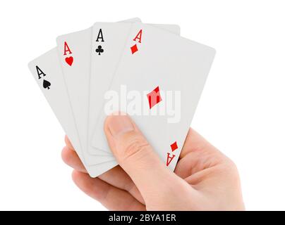 Carte da gioco in mano Foto Stock