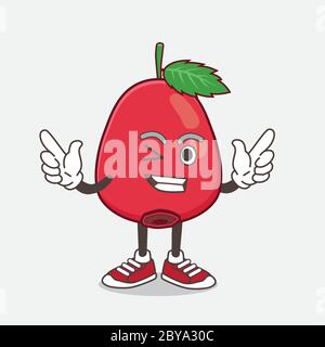 Un'illustrazione del carattere mascotte cartoon Rose Hip Fruit con occhio di verricello Illustrazione Vettoriale