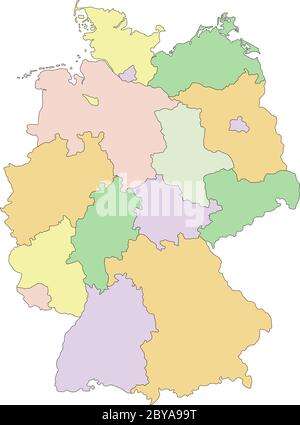 Germania - mappa politica modificabile molto dettagliata. Illustrazione Vettoriale