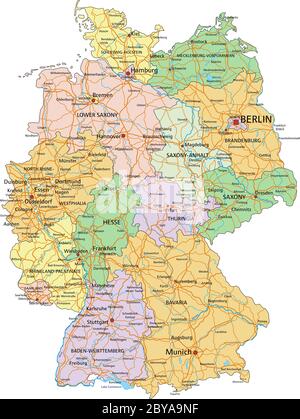 Germania - Mappa politica modificabile e molto dettagliata con livelli separati. Illustrazione Vettoriale