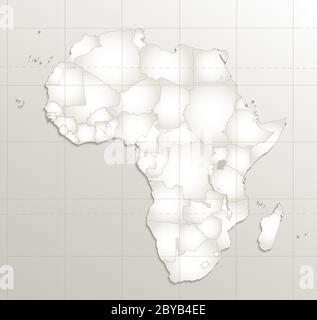 Mappa dell'Africa colorata, nuova mappa politica dettagliata, singoli stati separati, con nomi di città e mare dello stato, carta naturale 3D ombra vuota Foto Stock