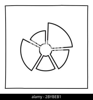 Icona o logo del grafico a torta Doodle, disegnati a mano con una sottile linea nera. Illustrazione Vettoriale