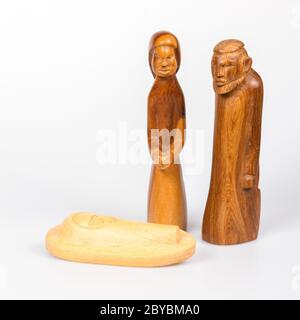 Scena del presepe, fatta di legno Foto Stock