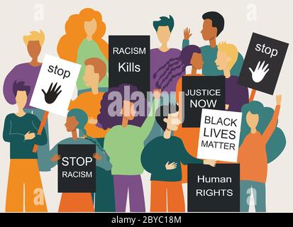 Illustrazione di una folla pacifica protesta contro il razzismo - Black Lives importa Foto Stock