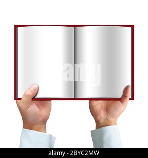 Libro aperto in mano Foto Stock