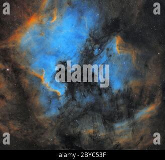 Le Nebulae del Pelican e del Nord America (IC 5070, NGC 7000) sono nebulose di emissione situate a 1,500 – 2,000 anni luce nella costellazione di Cignus Foto Stock
