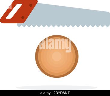 Tronco di albero rotondo con sega a manico piatta isolata Illustrazione Vettoriale