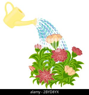 I letti di fiore annegati a mano sono versati da lattine di irrigazione Illustrazione Vettoriale