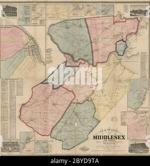 Mappa della contea di Middlesex, New Jersey, circa 1861 Foto Stock