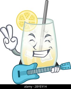 brillante musicista di tom collins cocktail cartoon design che suona musica con una chitarra Illustrazione Vettoriale