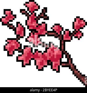 ramo sakura di vettore pixel art isolato Illustrazione Vettoriale