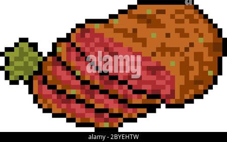 bistecca di cibo vettoriale pixel art isolata Illustrazione Vettoriale