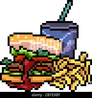 vector pixel art junk food set isolato Illustrazione Vettoriale