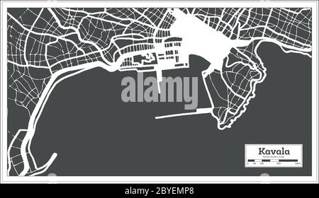 Mappa della città di Kavala in stile retro. Mappa di contorno. Illustrazione vettoriale. Illustrazione Vettoriale