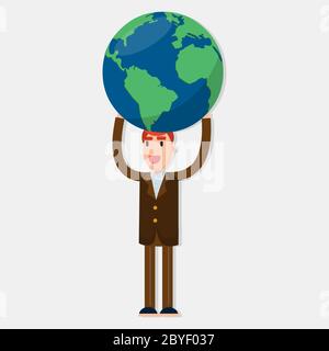 uomo che tiene il globo per l'illustrazione del vettore di concetto del leader di affari Illustrazione Vettoriale