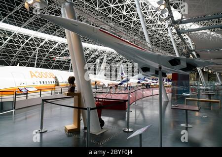 Un'esposizione Aerospatiale/BAC Concorde 100 nel Museo Aeroscopia.Blagnac.Toulouse.Haute-Garonne.Occitanie.France Foto Stock