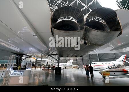 Coppe inclinabili sulle bocchette dei motori Rolls Royce-Snecma Olympus 593 su una Concorde 100. Museo Aeroscopia. Tolosa. Alta Garonna. Occitanie.France Foto Stock