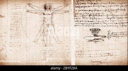 Foto dell'uomo Vitruviano di Leonardo da Vinci Foto Stock