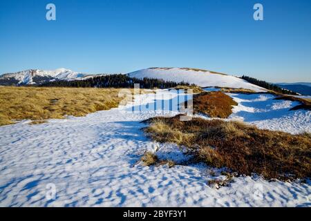 Scoprite le splendide Montagne Romene - paesaggio invernale Foto Stock