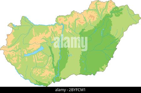 Mappa fisica Ungheria dettagliata. Illustrazione Vettoriale
