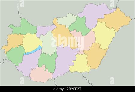Ungheria - Mappa politica modificabile e molto dettagliata. Illustrazione Vettoriale