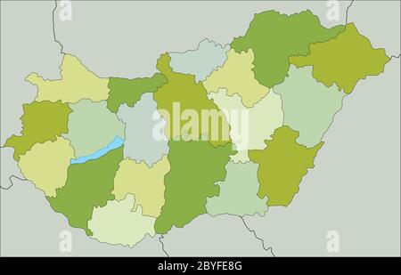 Mappa politica modificabile con livelli separati e molto dettagliata. Ungheria. Illustrazione Vettoriale