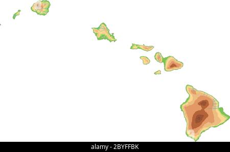 Mappa fisica delle Hawaii dettagliata. Illustrazione Vettoriale