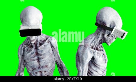 Isolamento alieno su schermo verde. Concetto UFO. Rendering 3d realistico. Foto Stock