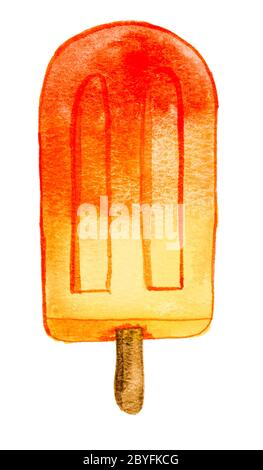 Illustrazione acquerello di gelati succosi su bastone di legno. Freschezza estiva e dolci gustosi Foto Stock