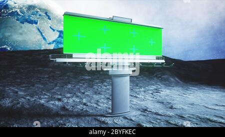 Grande cartellone sulla luna. Sfondo di terra. rendering 3d. Foto Stock