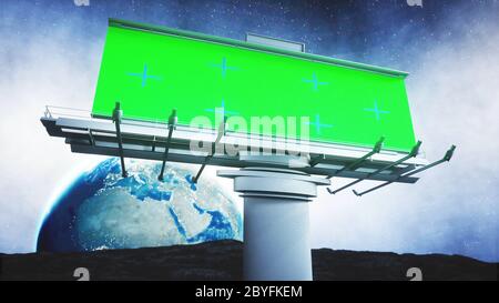 Grande cartellone sulla luna. Sfondo di terra. rendering 3d. Foto Stock