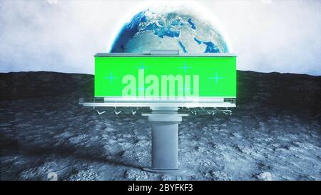 Grande cartellone sulla luna. Sfondo di terra. rendering 3d. Foto Stock