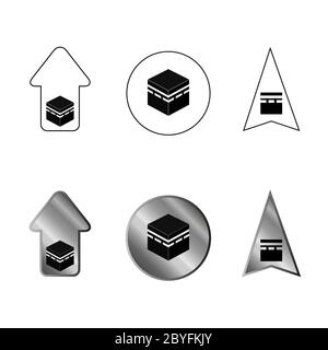 Qibla - Kaaba mussulmano direzione della preghiera insieme di icone. Vettore. La bussola di Qibla. Kibla è Kaabah nella Mecca. Illustrazione di simboli isolati. Stile semplice e piatto Illustrazione Vettoriale