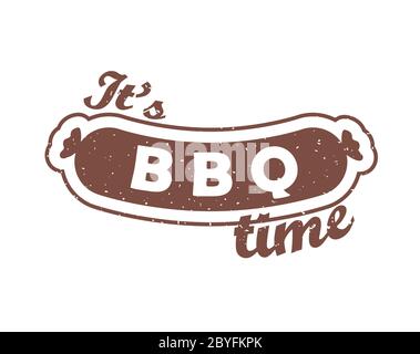 Icona della salsiccia alla griglia. Logo vettoriale barbecue. Stagione barbecue. Picnic all'aperto. Grigliare la carne. Illustrazione grafica isolata. Barbecue retro annuncio Illustrazione Vettoriale