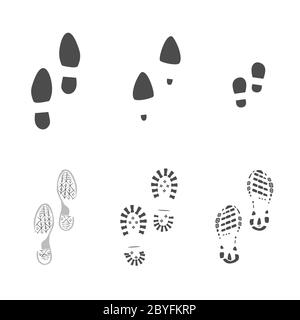 Icona impronta. Scarpe vettoriali per famiglie con stampa a passi: Donna, maschio, mamma, papà, capretto, scarpe da running sportive, calzature da pattinaggio, scarpe classiche Illustrazione Vettoriale