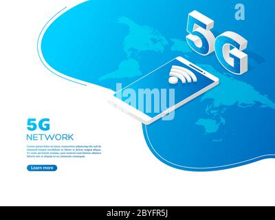 Concetto di tecnologia di rete 5G. Illustrazione Vettoriale