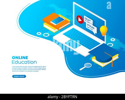 Concetto di istruzione online isometrica moderno. Illustrazione Vettoriale