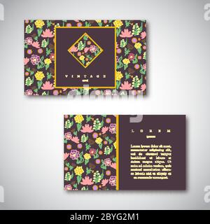 Set di biglietti da visita con motivo floreale. Illustrazione Vettoriale