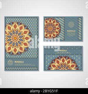 Set di carte con mandala. Illustrazione Vettoriale