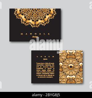 Set di carte d'oro ornamentali da lavoro con mandala e pattern Illustrazione Vettoriale