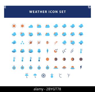 set di icone meteo con vettore di disegno piatto Illustrazione Vettoriale