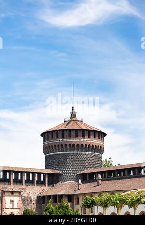 Interno Vista del Castello Sforzesco di Milano. Italia. Torre del Castello Sforzesco. Foto Stock