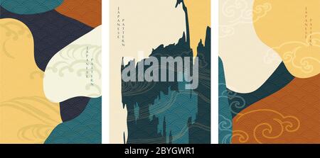 Sfondo astratto con sfondo vettoriale.Curve di forma d'onda giapponese in stile vintage. Illustrazione Vettoriale