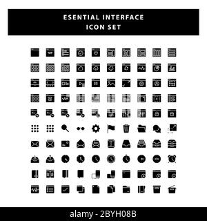 Set di pagine icona interfaccia con vettore di disegno stile glifo Illustrazione Vettoriale