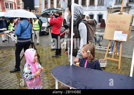 Protesta di milioni di momenti per la democrazia ONG contro le iniziative del governo non solo durante l'epidemia di coronavirus inizia a Ceske Budejovice, Repubblica Ceca, Foto Stock