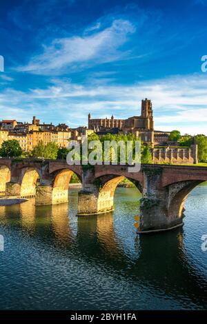 Albi, Ponte Vecchio (le pont vieux) e Cattedrale di Santa Cecile sul fiume Tarn, patrimonio dell'umanità dall'UNESCO, dipartimento di Tarn, Occitania, Francia Foto Stock