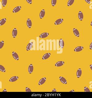 Modello vettoriale senza giunture con palle di rugby su sfondo arancione. Lo sport di squadra fa lo sfondo. Carta da parati o design tessile Illustrazione Vettoriale